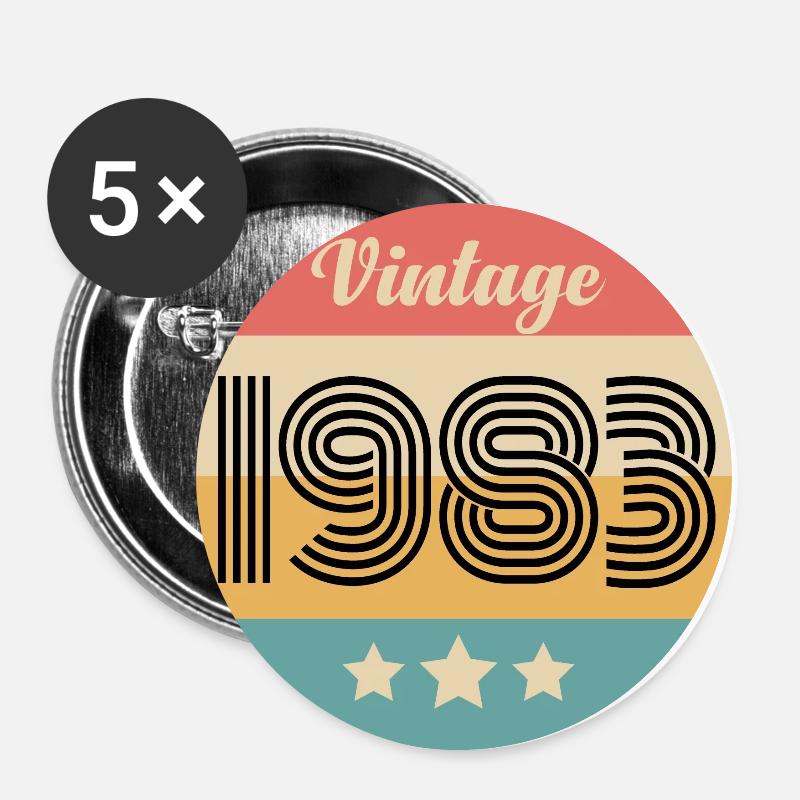 vintage 1983 - Buttons large 2.2''/56 mm (5-pack) - white