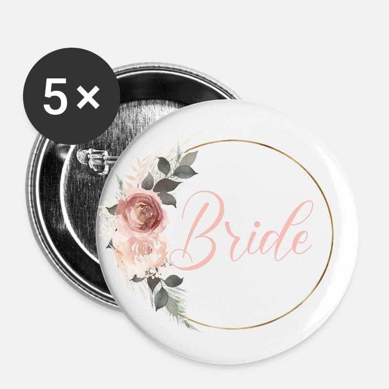 Équipe Bride! Fleurs Bouquet Boho Couronne - Lot de 5 grands badges (56 mm) - blanc