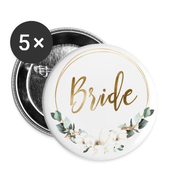 ÉQUIPE BRIDE! Couronne de fleurs Boho personnalisable - Lot de 5 grands badges (56 mm) - blanc - Devant