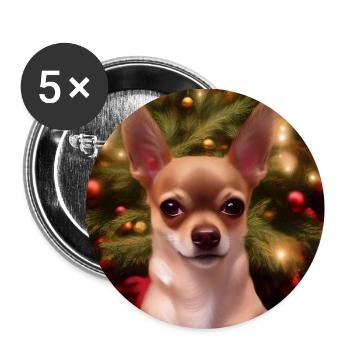 Chihuahua in front of a Christmas tree - Buttons large 2.2''/56 mm (5-pack) - white - Front