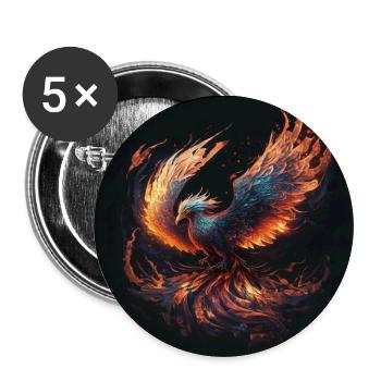 Kraftvoller aufsteigender Phönix, ikonische Linie - Buttons groß 56 mm (5er Pack) - Weiß - Vorne