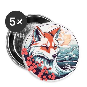 Anime Japan Kitsune Fuchs - Buttons groß 56 mm (5er Pack) - Weiß - Vorne