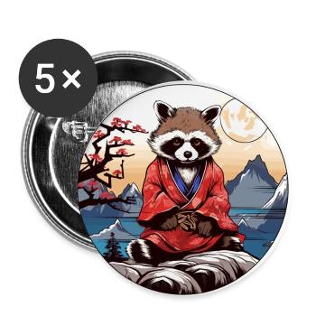 Japan Tanuki / Raccoon in Anime Style - Buttons large 2.2''/56 mm (5-pack) - white - Front