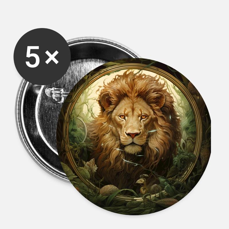 Lion glass piece in herbs - Buttons large 2.2''/56 mm (5-pack) - white