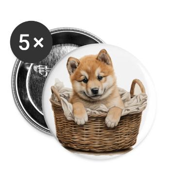 Little cute Akita Inu dog puppy in basket - Buttons large 2.2''/56 mm (5-pack) - white - Front