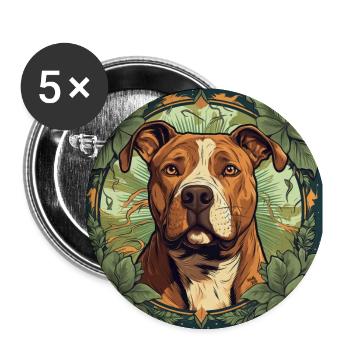 American Pitbull Terrier Hund - Buttons groß 56 mm (5er Pack) - Weiß - Vorne