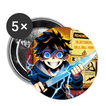 Elektrizität tötet: Lustige Geschenke für einen Elektriker - Buttons groß 56 mm (5er Pack) - Weiß - Vorne