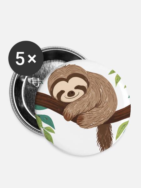 Cute Sloth - Buttons large 2.2''/56 mm (5-pack) - white