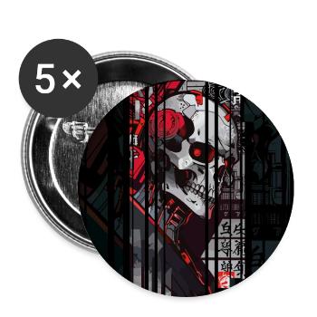 Ver.2 - Cyborg skull kanji - Buttons large 2.2''/56 mm (5-pack) - white - Front