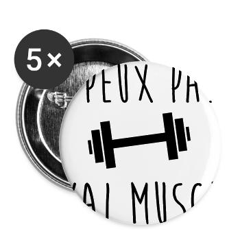 J'peux pas j'ai MUSCU - Musculation - Lot de 5 grands badges (56 mm) - blanc - Devant