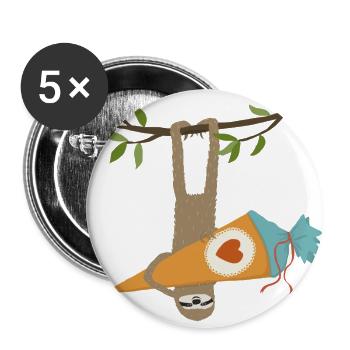 Faultier mit Schultüte - Buttons groß 56 mm (5er Pack) - Weiß - Vorne