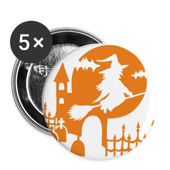 Halloween - Sorcière Cimetière - Orange - Lot de 5 grands badges (56 mm) - blanc - Devant
