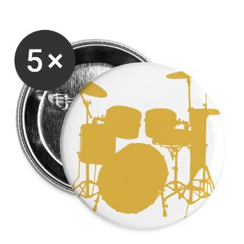 Pop Art Schlagzeuger. Trommelsatz Rock 'N' Roll Geschenke - Buttons groß 56 mm (5er Pack) - Weiß - Vorne