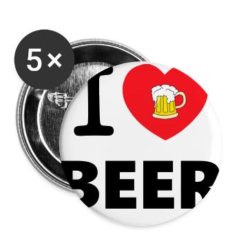 I LOVE BEER - Buttons groß 56 mm (5er Pack) - Weiß - Vorne