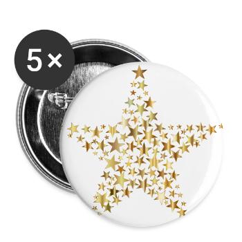 goldener Stern mit kleinen Sternen gefüllt - Buttons groß 56 mm (5er Pack) - Weiß - Vorne
