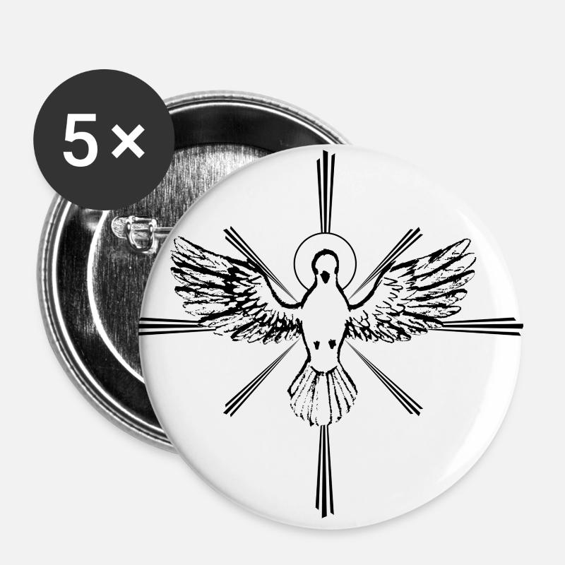 Friedenstaube Heiliger Geist Glaube als Geschenk - Buttons groß 56 mm (5er Pack) - Weiß