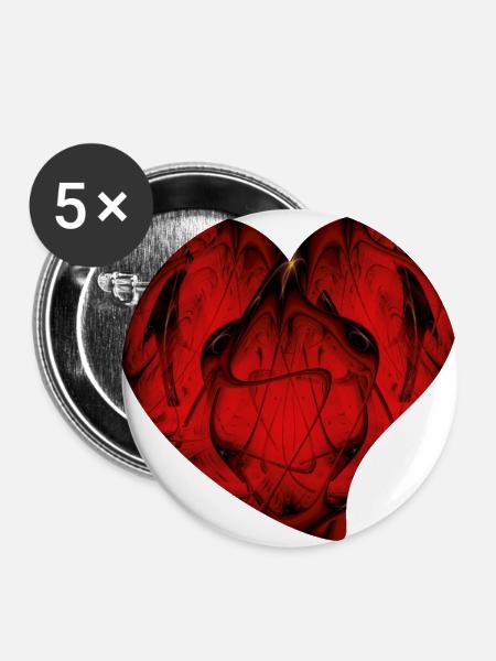 Fraktal - Rotes Herz - Buttons groß 56 mm (5er Pack) - Weiß