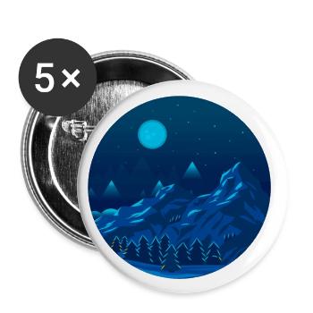 Berge bei Nacht mit Wald - Buttons groß 56 mm (5er Pack) - Weiß - Vorne