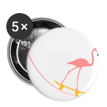 Flamingo on skateboard - Buttons large 2.2''/56 mm (5-pack) - white - Front