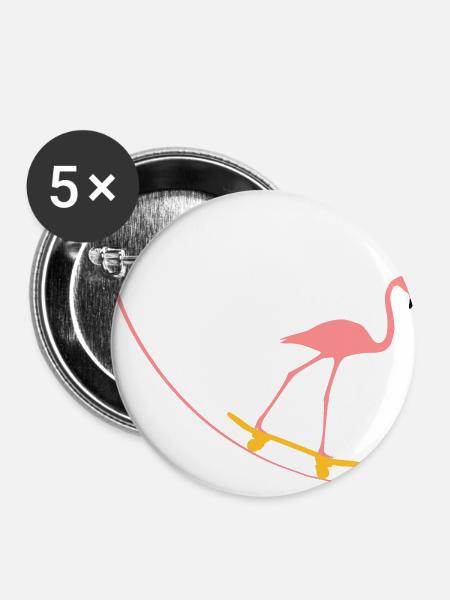 Flamingo on skateboard - Buttons large 2.2''/56 mm (5-pack) - white