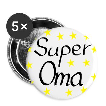 Super Oma gelbe Sterne - Buttons groß 56 mm (5er Pack) - Weiß - Vorne