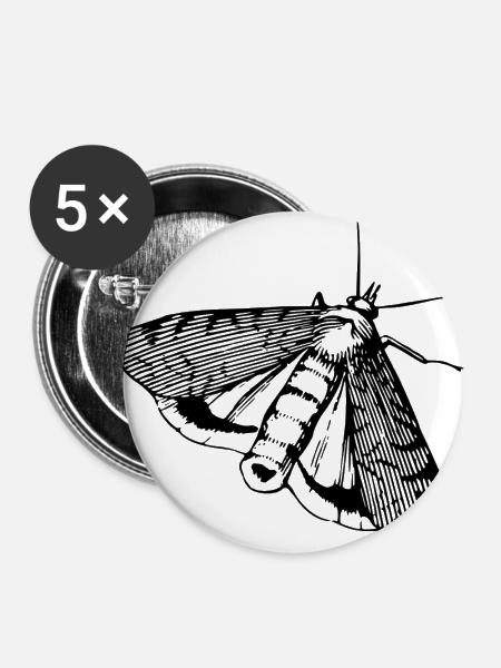 Schmetterling Falter Insekt - Buttons groß 56 mm (5er Pack) - Weiß