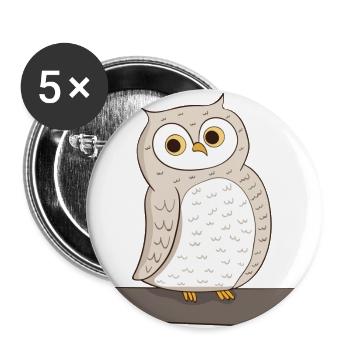 Vogel Eule - Buttons groß 56 mm (5er Pack) - Weiß - Vorne