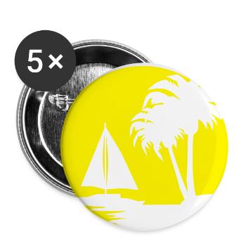 Palmen und Segelschiff, Sommermotiv Silhouette - Buttons groß 56 mm (5er Pack) - Weiß - Vorne