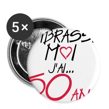 50 ans embrasse moi anniversaire - Lot de 5 grands badges (56 mm) - blanc - Devant