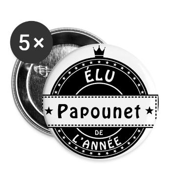 élu papounet fête des pères papa - Lot de 5 grands badges (56 mm) - blanc - Devant