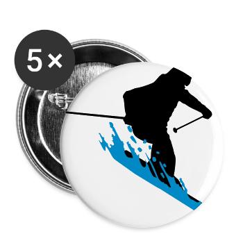 Skifahrer, skifahren - Buttons groß 56 mm (5er Pack) - Weiß - Vorne