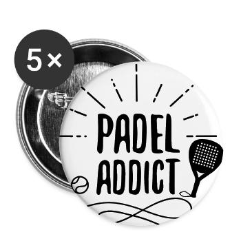 Padel Addict schwarz - Buttons groß 56 mm (5er Pack) - Weiß - Vorne