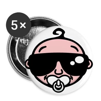 Cool Baby mit Sonnenbrille (Farbe) - Buttons groß 56 mm (5er Pack) - Weiß - Vorne
