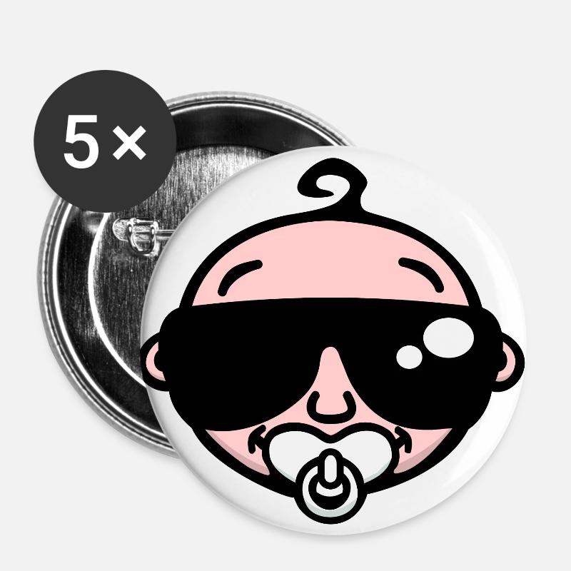 Cool Baby mit Sonnenbrille (Farbe) - Buttons groß 56 mm (5er Pack) - Weiß