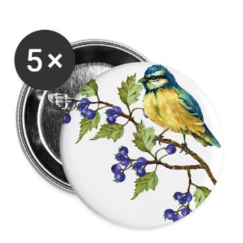 Bunter Vogel - Buttons groß 56 mm (5er Pack) - Weiß - Vorne