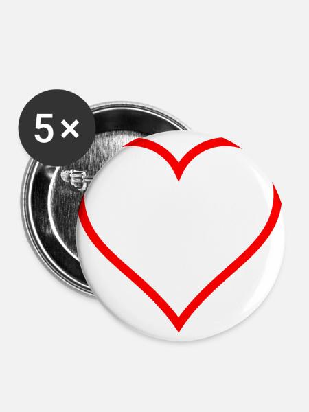 Rotes Herz der Liebe - Buttons groß 56 mm (5er Pack) - Weiß