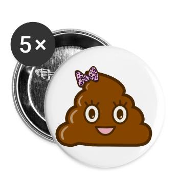 Mrs. Turd - Cute Poop Pile Lady with Bow - Buttons large 2.2''/56 mm (5-pack) - white - Front