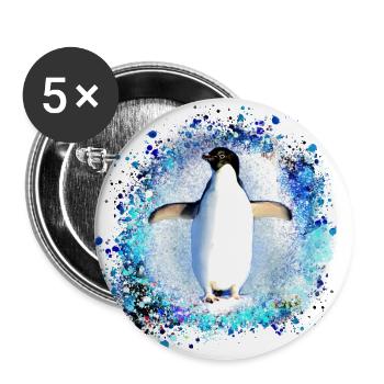 pingouin,bleu,peinture,coloré,aquarelle,graffiti - Lot de 5 grands badges (56 mm) - blanc - Devant