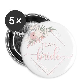 Floral Team Bride personalisierbar - Buttons groß 56 mm (5er Pack) - Weiß - Vorne