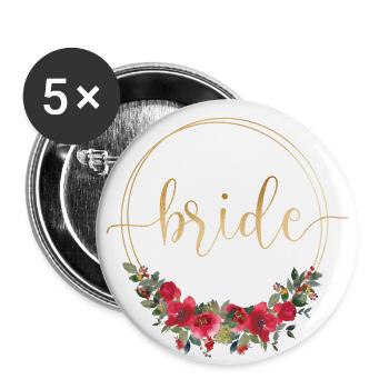 Équipe Bride! Couronne florale cœur personnalisable - Lot de 5 grands badges (56 mm) - blanc - Devant