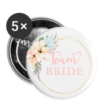 Team Bride ! Cercle de fleurs printanières - Lot de 5 grands badges (56 mm) - blanc - Devant