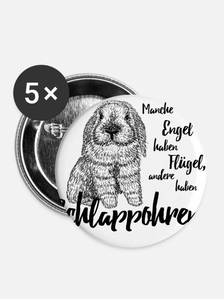 Engel Flügel Schlappohren Kaninchen Zwergwidder - Buttons groß 56 mm (5er Pack) - Weiß