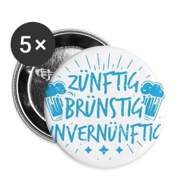 Lustiges Dirndl Kostüm Shirt Zünftig b - Buttons groß 56 mm (5er Pack) - Weiß - Vorne