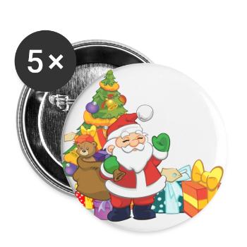 Weihnachtsmann mit Geschenke - Buttons groß 56 mm (5er Pack) - Weiß - Vorne