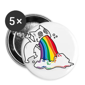 Regenbogenkotze Katze - Buttons groß 56 mm (5er Pack) - Weiß - Vorne