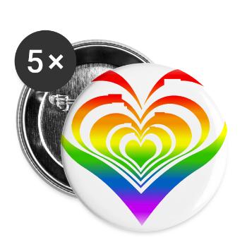 Herzliebhaber Regenbogen - Buttons groß 56 mm (5er Pack) - Weiß - Vorne