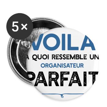 Un Organisateur parfait métier cadeau - Lot de 5 grands badges (56 mm) - blanc - Devant