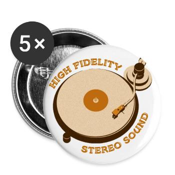 Reto Plattenspieler - Buttons groß 56 mm (5er Pack) - Weiß - Vorne