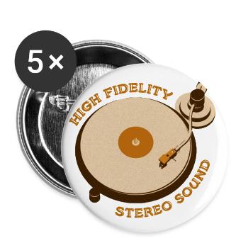 Plattenspieler Vinyl Schallplatte DJ Retro Vintage - Buttons groß 56 mm (5er Pack) - Weiß - Vorne