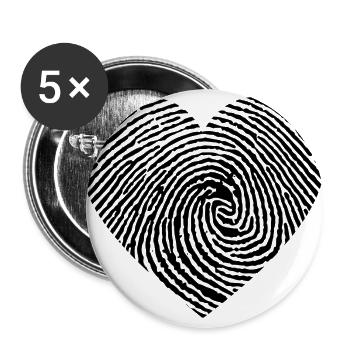 Herz aus einem Fingerabdruck - Buttons groß 56 mm (5er Pack) - Weiß - Vorne